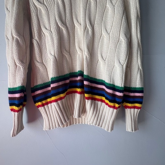 Rowing Blazers x Target Cream Cable Knit V Neck Sweater Striped Trim Size S - Picture 9 of 10